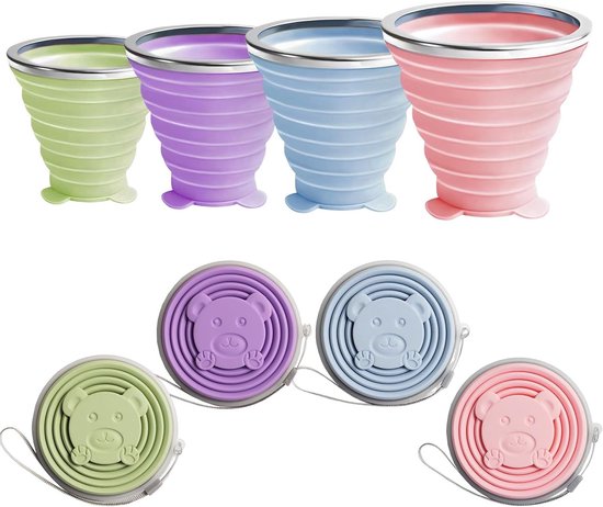 Vouwbare Reusable Silicone Reisbeker - 4-delige Set, Compact en Handig voor Thuis en Op Reis van Merkloos