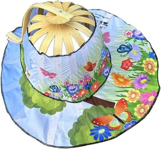 Vouwbare Zomerhoed met Ventilator voor Strand en Kamperen - Florale Zonnehoed en Handventilator in Één van Merkloos