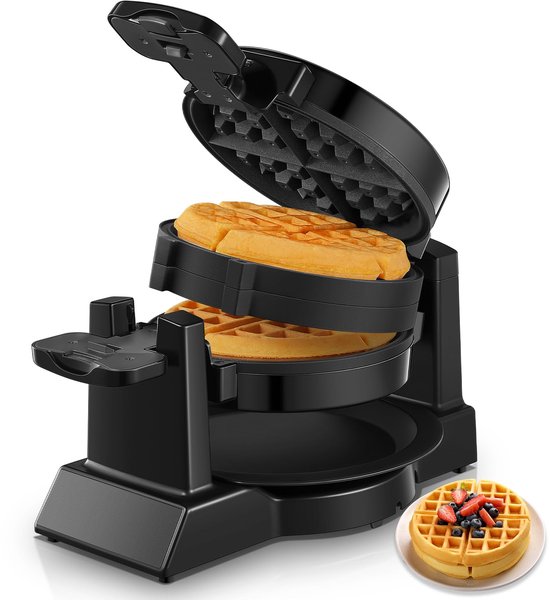 Wafelijzer 1400W - Dubbel - Belgische Wafels - 180° Draaibaar - Antiaanbaklaag - Uitneembare opvangbak van Geen Mark