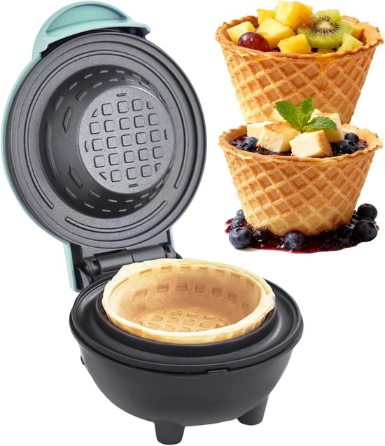 Wafelkommen Maker - IJshoorntjes Machine - Desserts Maken - Gelijkmatige Warmteverdeling - 17x13x17 cm - Blauw
