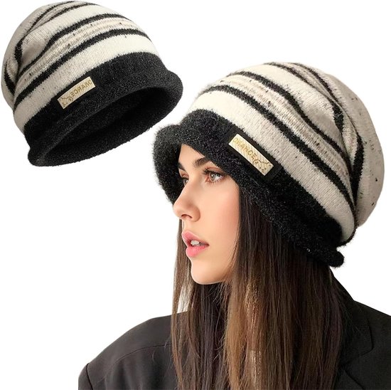 Warme Gebreide Winterbeanie voor Dames en Heren met Krullende Randen - Perfect voor Kerst en Koude Dagen van Merkloos