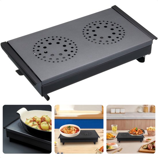 Warmhoudplaat met Waxinelichtje - Aluminium - Voedselverwarmer - Warmhoud Plaat - Warmhouder - Non-Stick Rechaud - 33x17.5 cm - Roestvrijstaal
