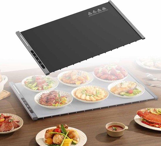 Warmhoudplaat- Voedselverwarmer - Voedselverwarmingskussen -Voedselverwarmer - 250W elektrische oprolbare verwarmingsplaat met 8 temperatuurinstellingen en 6 uur timer, voor thuiskeukenbuffetservice, waterdicht siliconen materiaal - zwart