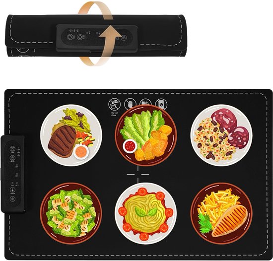 Warmhoudplaat - Warmhoudplaat elektrisch - Voedselverwarmer -Flexibele elektrische komverwarmer - Drie temperatuurstanden - Drie tijdstanden - Volledig geïsoleerd - Geschikt voor thuis - Feesten - Houdt eten warm - Ontdooien - 60 x 38 cm - Wit