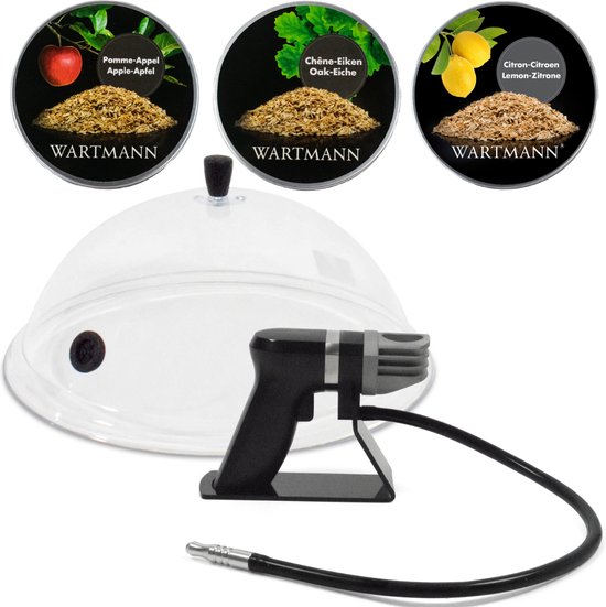 Wartmann 1907SK - Rookpistool Deluxe Pakket - Smoking Gun - Stolp - 3 Smaken Rookmot - Koud Roken - Foodsmoker - Cold Smoke - Rookapparaat - Eik, Appel en Citroen - Mat Zwart van Wartmann