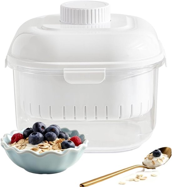 Wasbare yoghurtzeef met deksel en filterdoek, ideaal voor het maken van dikke Griekse yoghurt en sojabonenmelk, herbruikbaar en eenvoudig te reinigen