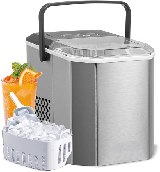 Weelora IJsblokjesmachine - IJsmachine - IJsmachines - IJsmachine Zelfvriezend - 9 IJsblokjes Klaar In 6 Minuten - 12 Kg In 24 Uur - Draagbaar - Met IJsschep En Bak - 22.2x29.2x29 Cm van Merkloos