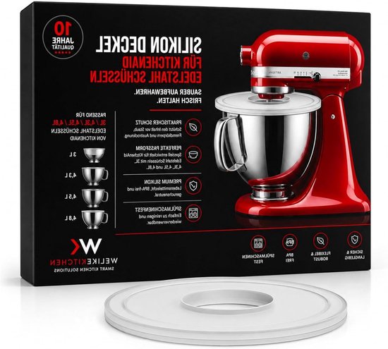 Welikekitchen Siliconen deksel compatibel met KitchenAid roestvrijstalen kommen 3 l/4,3 l/4,8 l, vershouddeksel van voedselveilige siliconen, BPA-vrij en vaatwasmachinebestendig