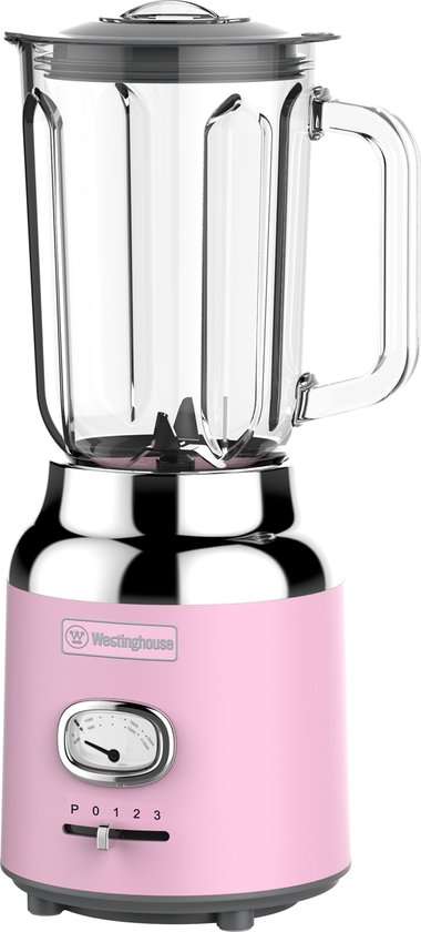 Westinghouse Retro Blender – 1,5L – Smoothie Maker & IJscrusher – 4 Snelheden – Glazen Kan – 600W – Roze van Merkloos