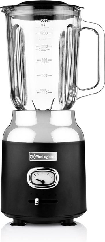 Westinghouse Retro Blender - 1,5L - Smoothie Maker & IJscrusher - 4 Snelheden - Glazen Kan - 600W - Zwart