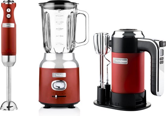 Westinghouse - Retro - Handmixer + Staafmixer + Blender - Rood van Westin