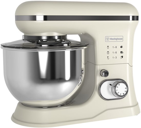 Westinghouse Retro Standmixer - 1200W - Keukenmachine 5L Mengkom - Keukenrobot - Keukenmixer - Foodprocessor - Beige van Westinghouse