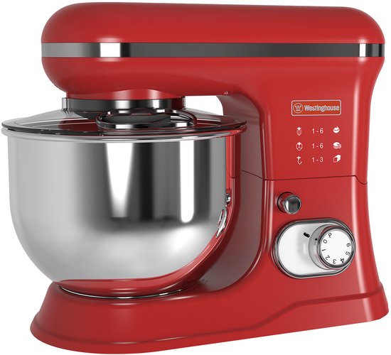 Westinghouse Retro Standmixer - 1200W - Keukenmachine 5L Mengkom - Keukenrobot - Keukenmixer - Foodprocessor - Rood van Westinghouse