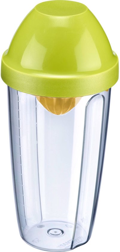 Westmark Mixbeker/shaker met citruspers en verwijderbare mengschijf, inhoud: 0,5 l, hoogte: 18,7 cm, kunststof, BPA-vrij, Press + Shake, kleur: doorzichtig/groen/geel, 30792270