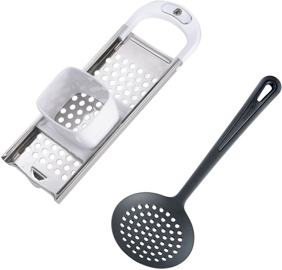 Westmark spaetzle-set, 2 stuks, 1 spaetzle-schaaf met deegschuif, Knöpfle + 1 schuimspaan, Gentle, roestvrij staal/ABS/PA, wit/zilver/zwart, 611222E6 van Merkloos