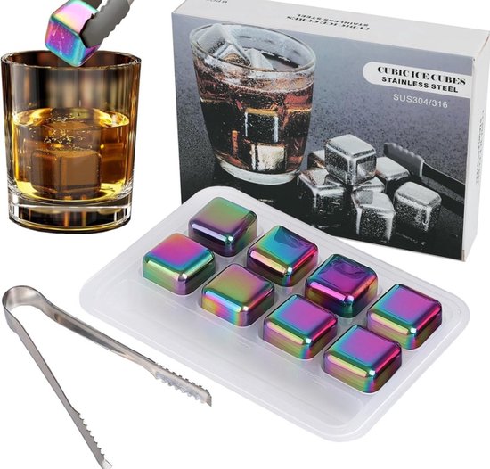 Whisky Stenen Cadeauset – Herbruikbare Roestvrij Stalen IJsblokjes voor Whisky & Dranken van Merkloos