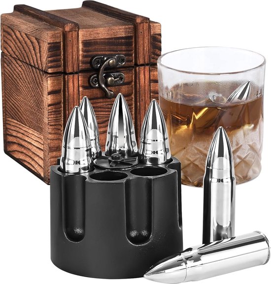 Whisky Stenen Vaderdag Gift Set - 6 herbruikbare roestvrij staal Ice Stones - Cadeau voor Papa Mannen vriend Kerstmis Nieuwjaar - Zilver van Verrekte Koek.