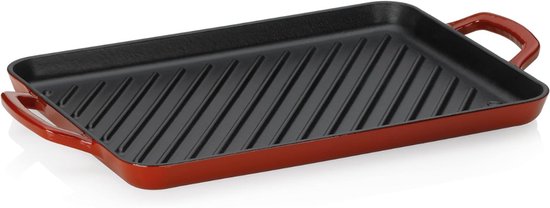 White-Label® Grillplaat Inductie - Bakplaat - Gietijzer - Zwart en Rood