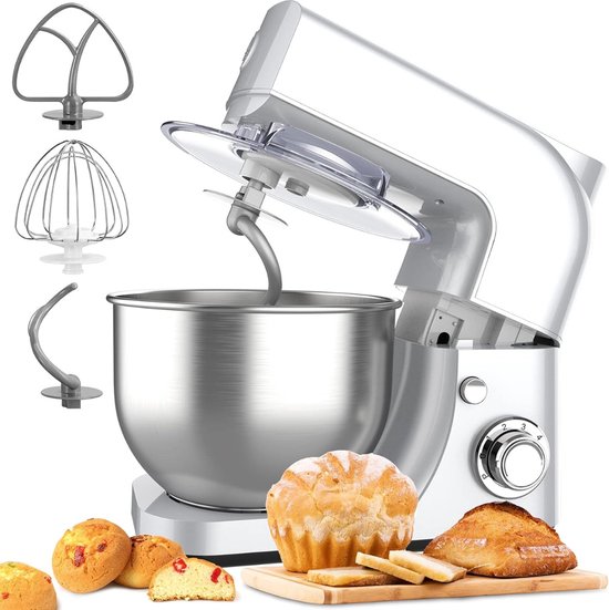 White-Label® Mixer met Mengkom - Keukenmachine - Keukenrobot - Wit van Merkloos