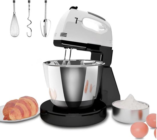 White-Label® Mixer met Mengkom - Keukenmachine - Keukenrobot - Zwart met Wit van White-Label