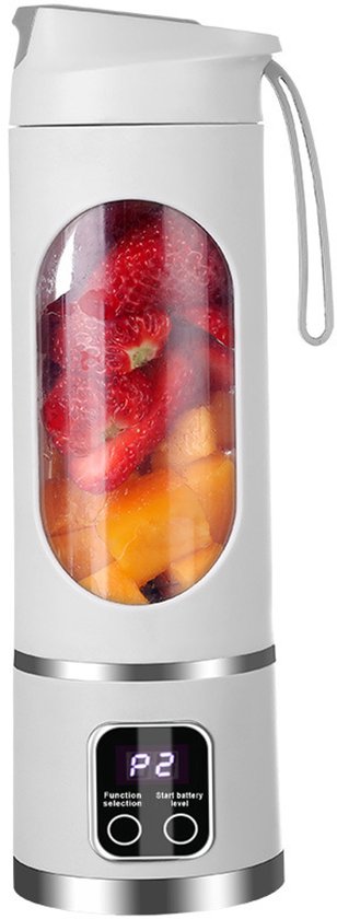 Witte 7,4V sapcentrifuge, draagbaar, 400 ml inhoud, USB oplaadbaar, perfect voor uitstapjes en buitenactiviteiten. van Merkloos