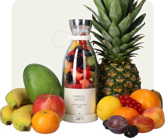 Witte Draadloze Blender To Go - Smoothie maker voor onderweg! - Draagbare mini blender wit- Mixer voor smoothies - Draadloos opladen mogelijk! - Handmixer voor gezonde drankjes van Merkloos