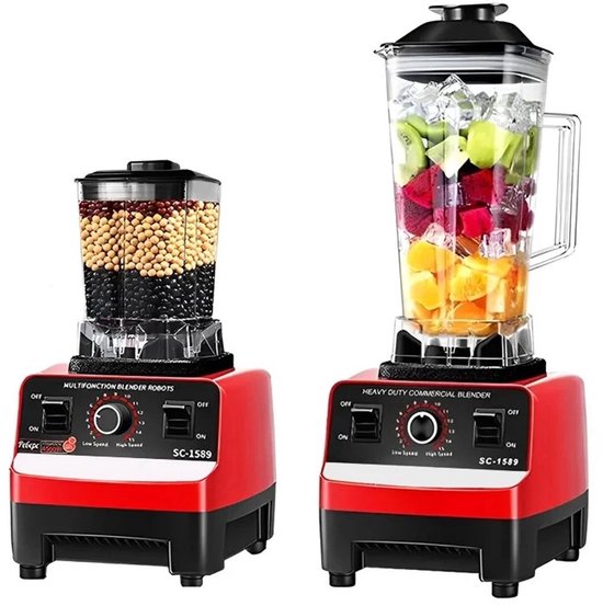 WNHB® Blender Smoothie Maker 2000W - 15 Snelheden - 2 Glaskannen van 2.0L - Rood - Krachtige Blender voor IJs en Groenten van Merkloos