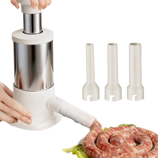 Worstenvuller-worstenmaker-worstenvuller handmatige-Handmatig keukengereedschap van roestvrij staal - Geschikt voor worst, kleefrijst, barbecue, feestjes, festivals, het bereiden van heerlijke gerechten, restaurants - Wit - 22x10cm