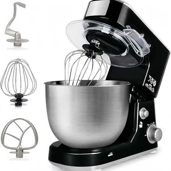 XS-004 Standmixer, 5 liter roestvrijstalen kom, menger met kantelbare kop, universele keukenmachine met 6 snelheden, met 4 accessoires