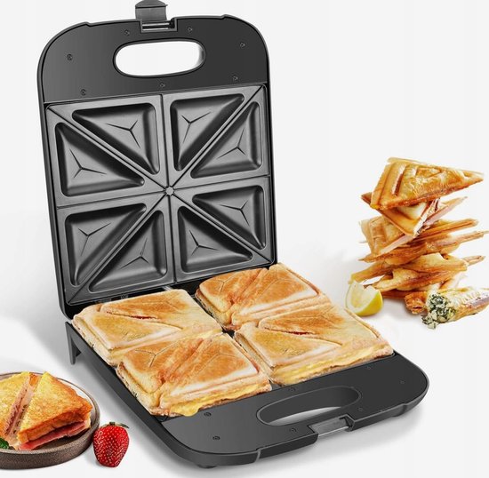 XXL Contactgrill voor 4 Broodjes - 1400W - Zwart - Anti-aanbak