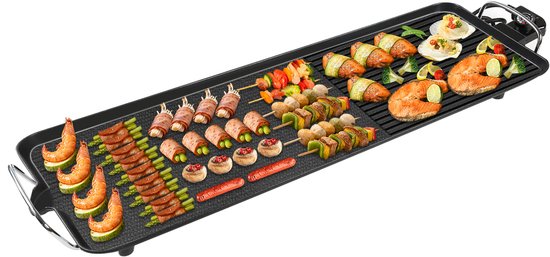 XXL Elektrische Grillplaat 68 x 28 cm - Teppanyaki Bakplaat met Antiaanbaklaag en Verstelbare Thermostaat - Geschikt voor 8 Personen