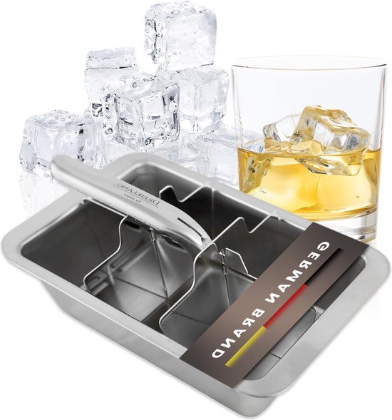 XXL ijsblokjesvorm - Groot formaat - Roestvrij staal - Met hefboom-inzetstuk - Voor whisky longdrinks - Geschikt voor voedsel van eSpring.