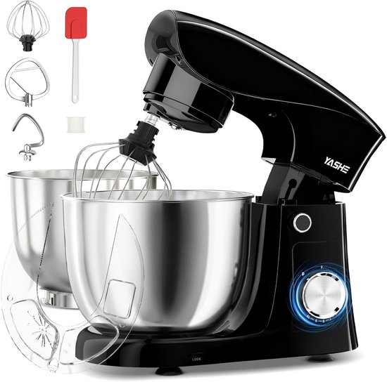 YASHE keukenmachine 1500W - 2 RVS mengkommen 4,5L en 5L - 10 snelheden + pulse - deeghaak, garde en klopper