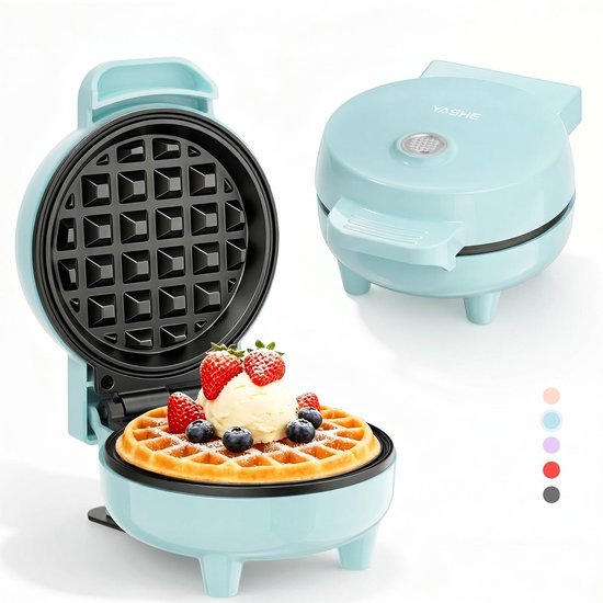 YASHE mini-wafelijzer - 10 cm - 550 W - antiaanbak - blauw van YASHE®