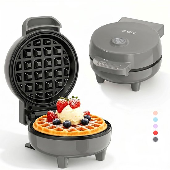 YASHE mini-wafelijzer - 10 cm - 550 W - antiaanbak - grijs van YASHE®