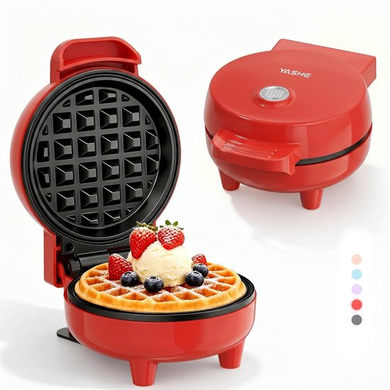 YASHE mini-wafelijzer - 10 cm - 550 W - antiaanbak - rood van YASHE®