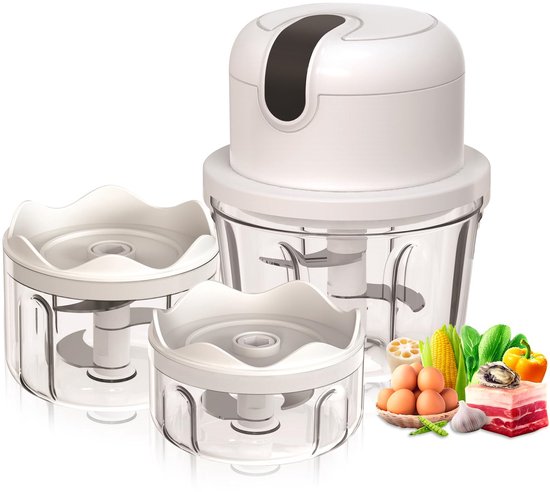 Ynkkvre - Elektrische Hakker met USB – Mini Voedselverwerker 100/250/350 ml – Elektrische Groente- en Fruit Snijder – 3 Scherpe Messen – Multi Hakker