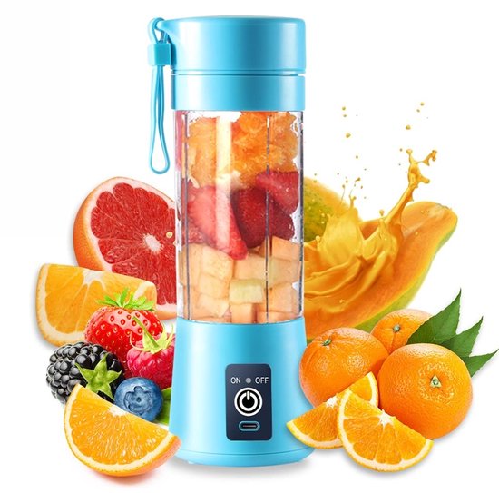 Ynkkvre - Mini-Mixer - Smoothie Maker - Draagbaar Met 6 Klingen En USB-Oplaadbare Batterij - 1 Stuk - Voor Thuis En Onderweg Blauw van Ynkkvre