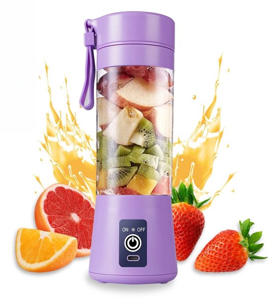 Ynkkvre - Mini-Mixer - Smoothie Maker - Draagbaar Met 6 Klingen En USB-Oplaadbare Batterij - 1 Stuk - Voor Thuis En Onderweg Lila van Ynkkvre