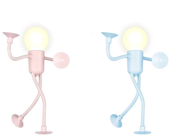 Ynkkvre - Vormbaar Atleten Nachtlampje met Zuignap – Warm LED Nachtlicht – Set van 2-Roze + Blauw van Ynkkvre