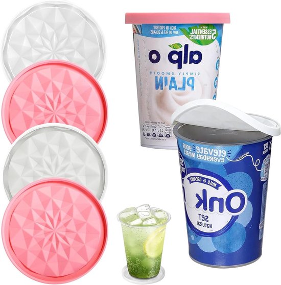Yoghurt deksels - Siliconen deksels - Yoghurt vers houden - Omkeerbaar als onderzetter - 6 cm diameter - Transparant