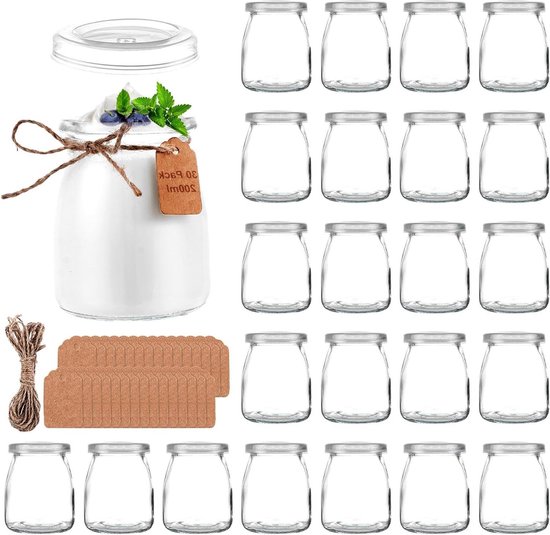 Yoghurt Glazen - Kleine Potjes - Desserts Bewaren - Met Deksel - 30 Stuks 200ml - Transparant