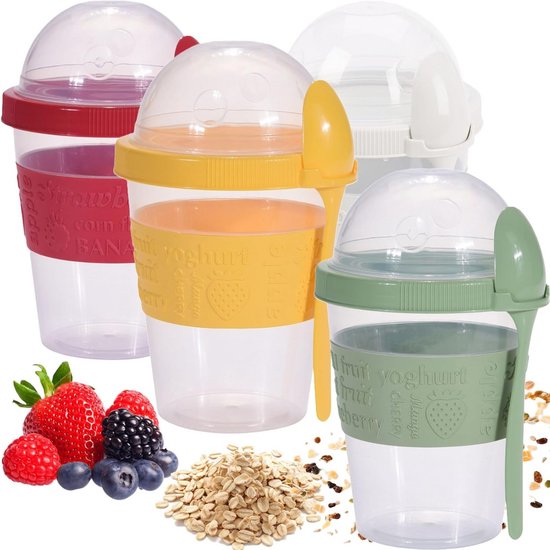Yoghurt Pot 600ml Herbruikbaar Ontbijt Mok To Go Set 4 stuks van Merkloos