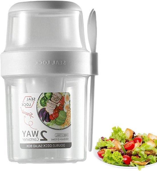 Yoghurt To Go Containers - Ontbijtbeker Havermout - Ontbijt Meenemen - Dubbellaags Ontwerp - 310ml + 560ml - Wit
