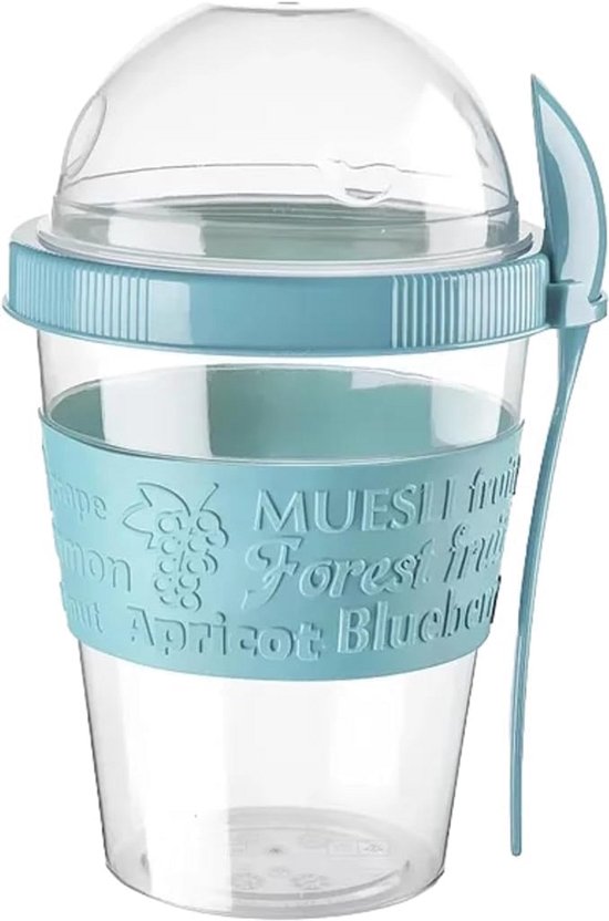 Yoghurtbeker met lepel en deksel 600 ml voor Muesli, Overnight Oats en Snacks van Merkloos