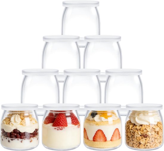 Yoghurtglazen met deksel - Dessertpotjes met deksel - Porties bewaren - Stapelbaar ontwerp - 200 ml inhoud - Transparant