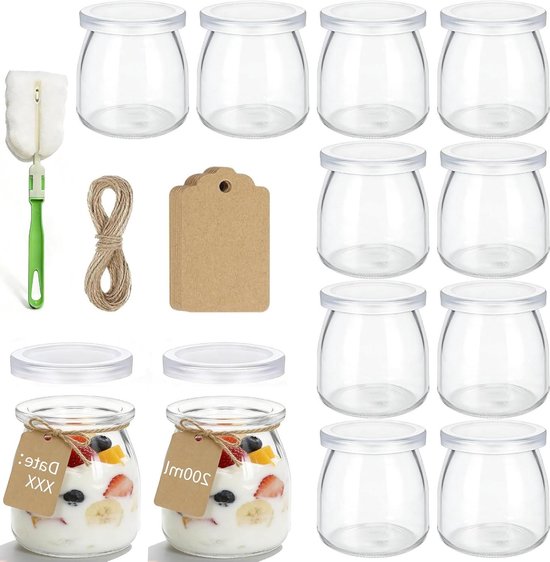Yoghurtglazen met deksel - Dessertpotjes - Opslag en presentatie - Lekvrij en luchtdicht - 12 stuks 200 ml - Transparant