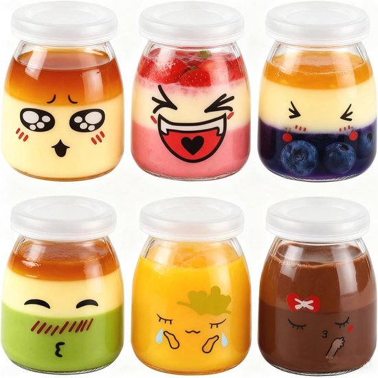 Yoghurtglazen van Glas - Set van 6 Mini Glazen Potjes met Deksels en Luchtdichte Afdichting - Perfect voor Opslag van Yoghurt, Jam en Keukenkruiden - 150ml van Merkloos