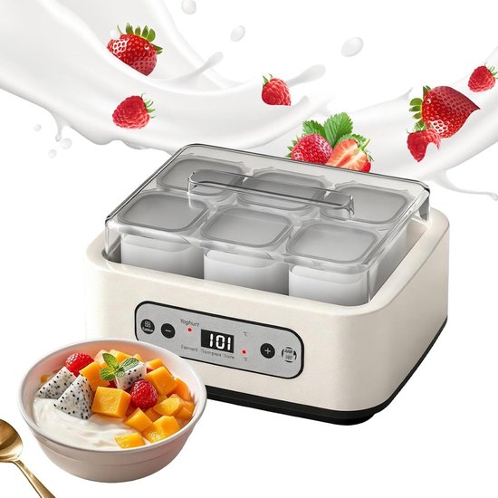 Yoghurtmaker - Instelbare Temperatuur - 6×250 Ml Gärgerät Mit Wasserbad Und Ptc-Heizung - 6 Stk - Voor Joghurt En Broodfermentatie Wit