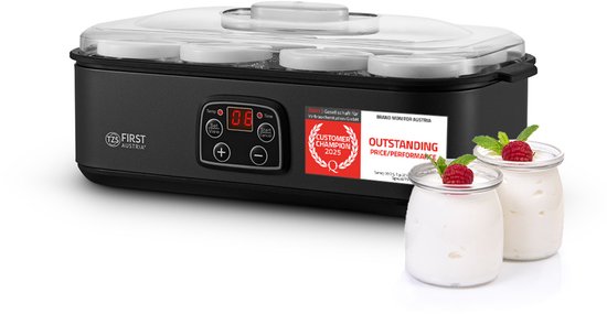 Yoghurtmaker met 8 glazen potjes van 180 ml - 1,4 L - instelbare temperatuur - LED-display - automatische uitschakeling - Grijs van Emerio